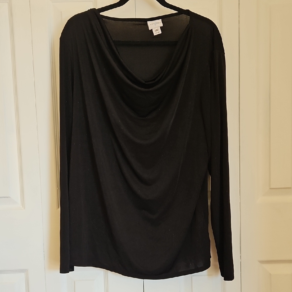 Jaclyn Smith Elegant Black Drape Neck Top XXL